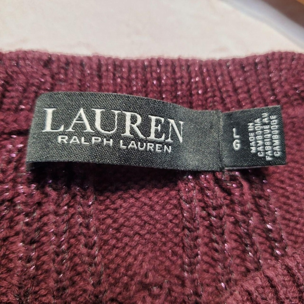 Lauren Ralph Lauren Sweater Womens L Purple Cable Knit Shimmer Metallic Elegant - Picture 3 of 13